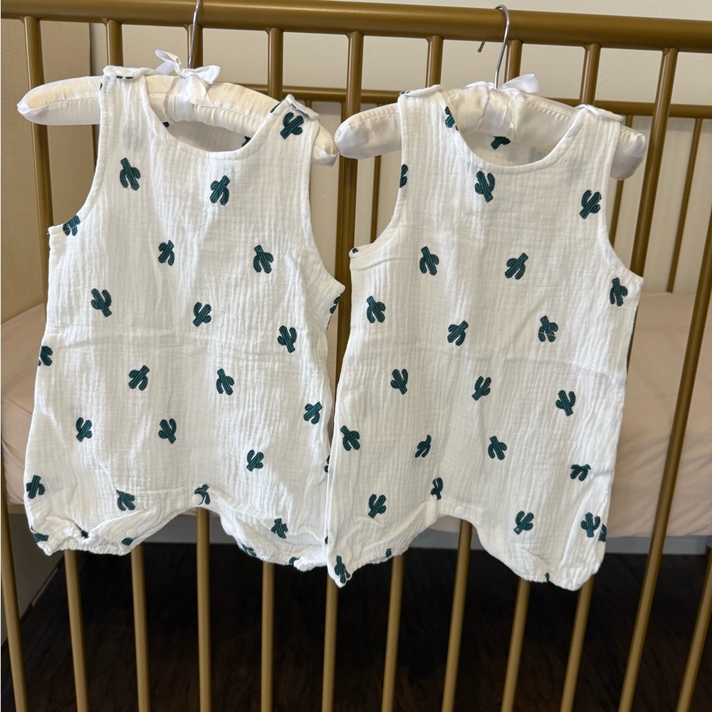White Sleeveless Baby Rompers with saguaro cactus 🌵